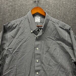Brooks Brothers Regent Gingham Shirt Mens‎ 17.5 33 Black White Supima Non-Iron